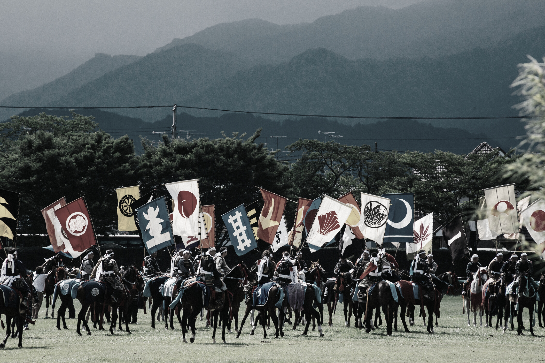 Samurai Ride a Horse and Raising Own Flags